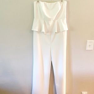 Strapless peplum white jumpsuit